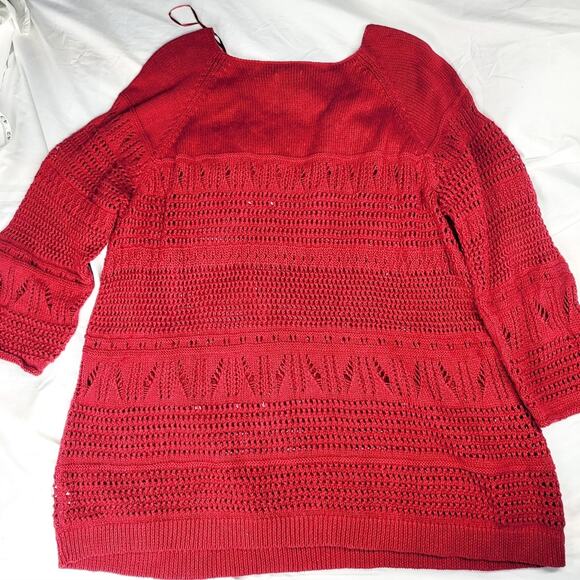 St. John's Bay red open weave 3/4 sleeve Boho sweater size 3X - Picture 2 of 9